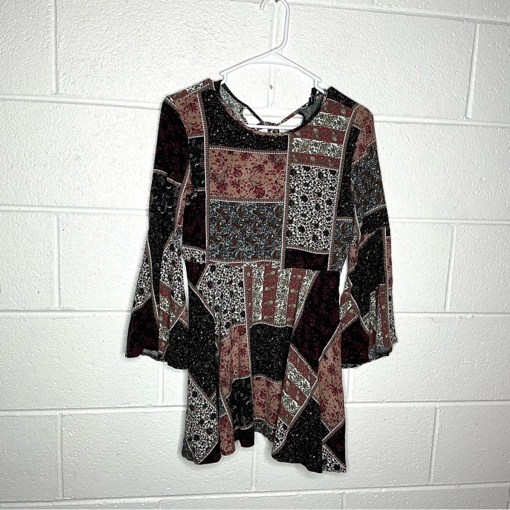 < American Eagle Patchwork Boho Bell Sleeve Mini … - image 2
